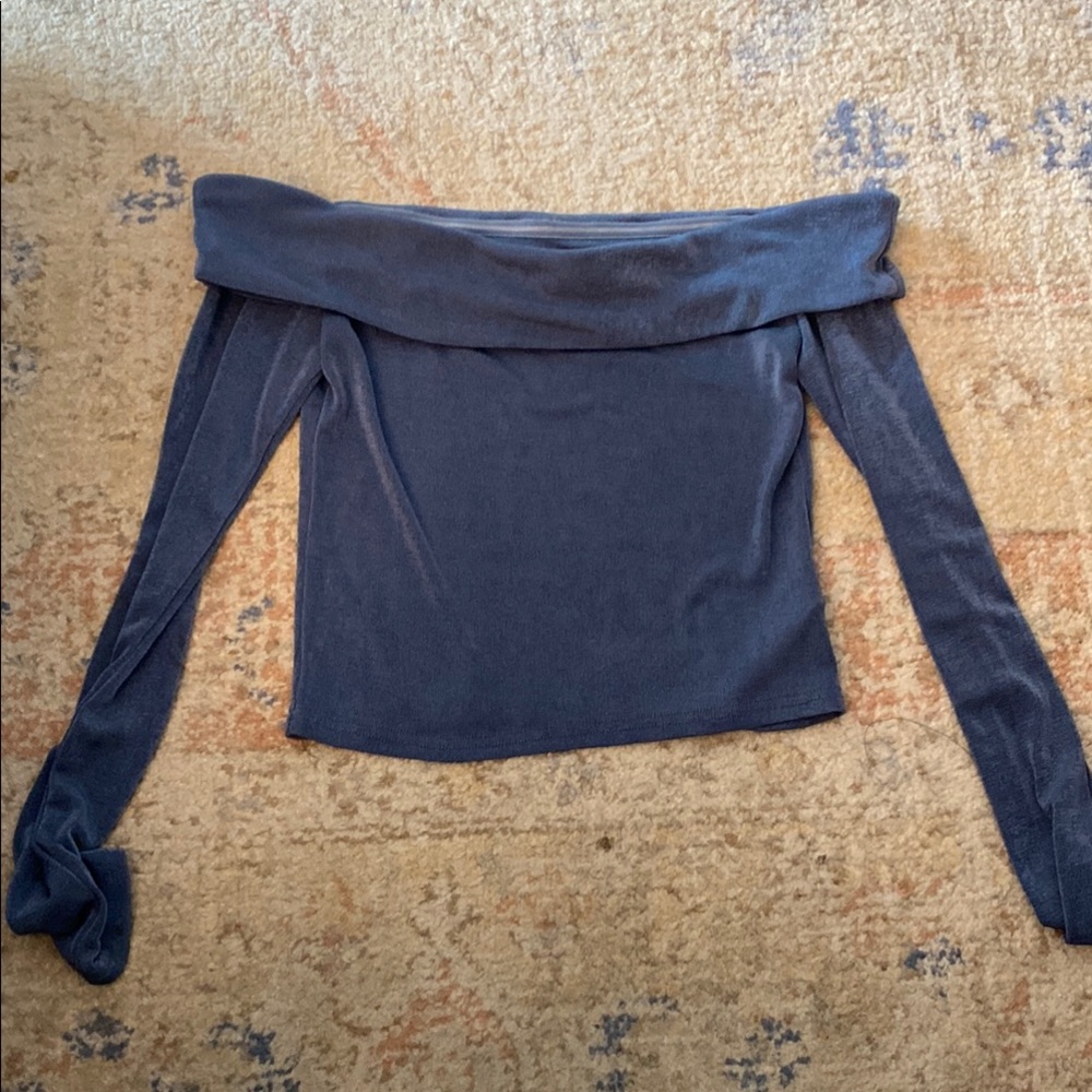 Edikted Off-Shoulder Long Sleeve Top in Blue